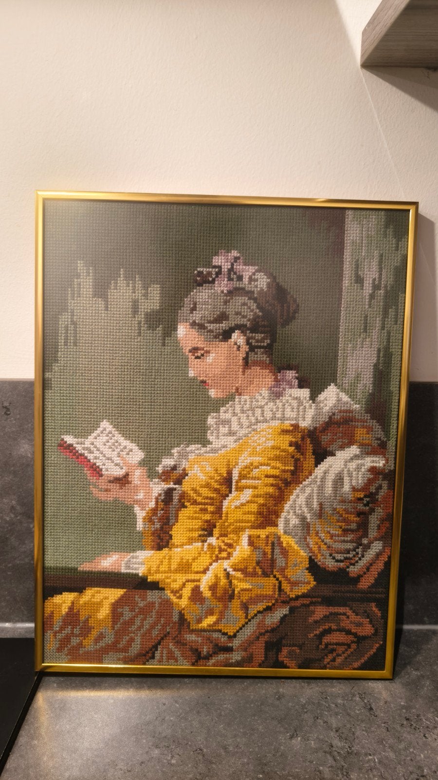 Borduurwerk Dame met Boek - Klassiek Portret, Antiek en Kunst, Ophalen of Verzenden