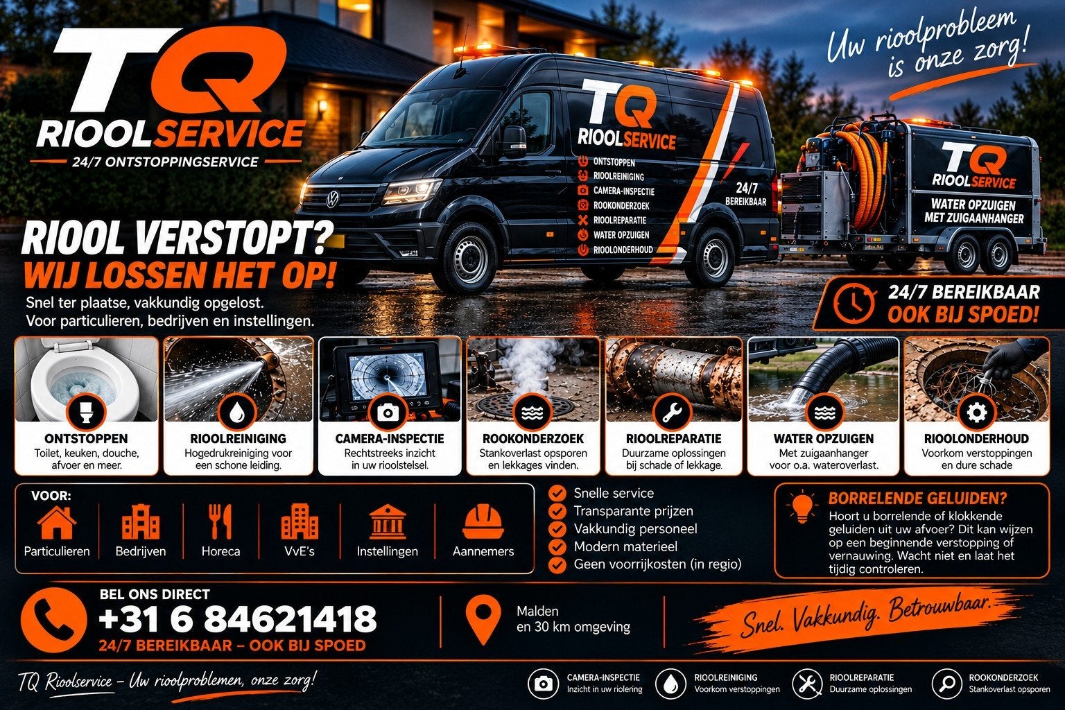 RIOOL VERSTOPT? 24/7 RIOOLSERVICE | ONTSTOPPEN, REPARATIE, 24-uursservice, Onderhoud