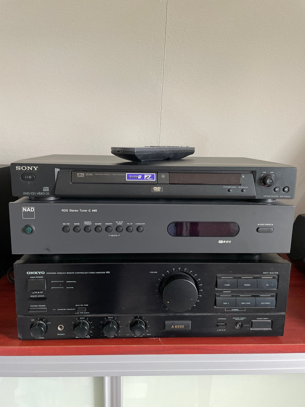 Sony DVD/CD/Video CD speler, NAD Tuner, Onkyo Versterker, Gebruikt, Sony, Cd-speler, Losse componenten