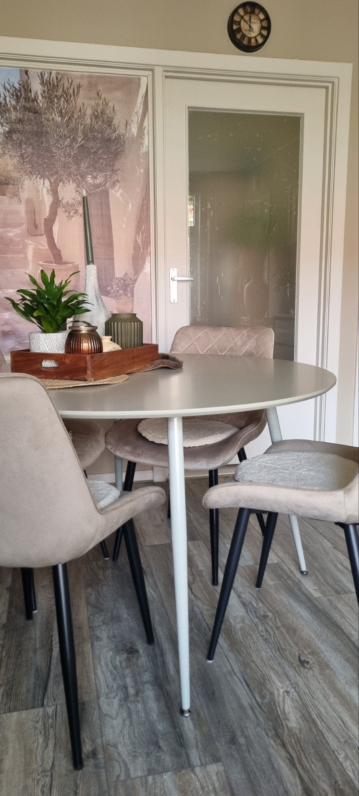 Beige ronde eettafel met metalen poten - 120 cm, Ophalen, Gebruikt, Rond, Metaal