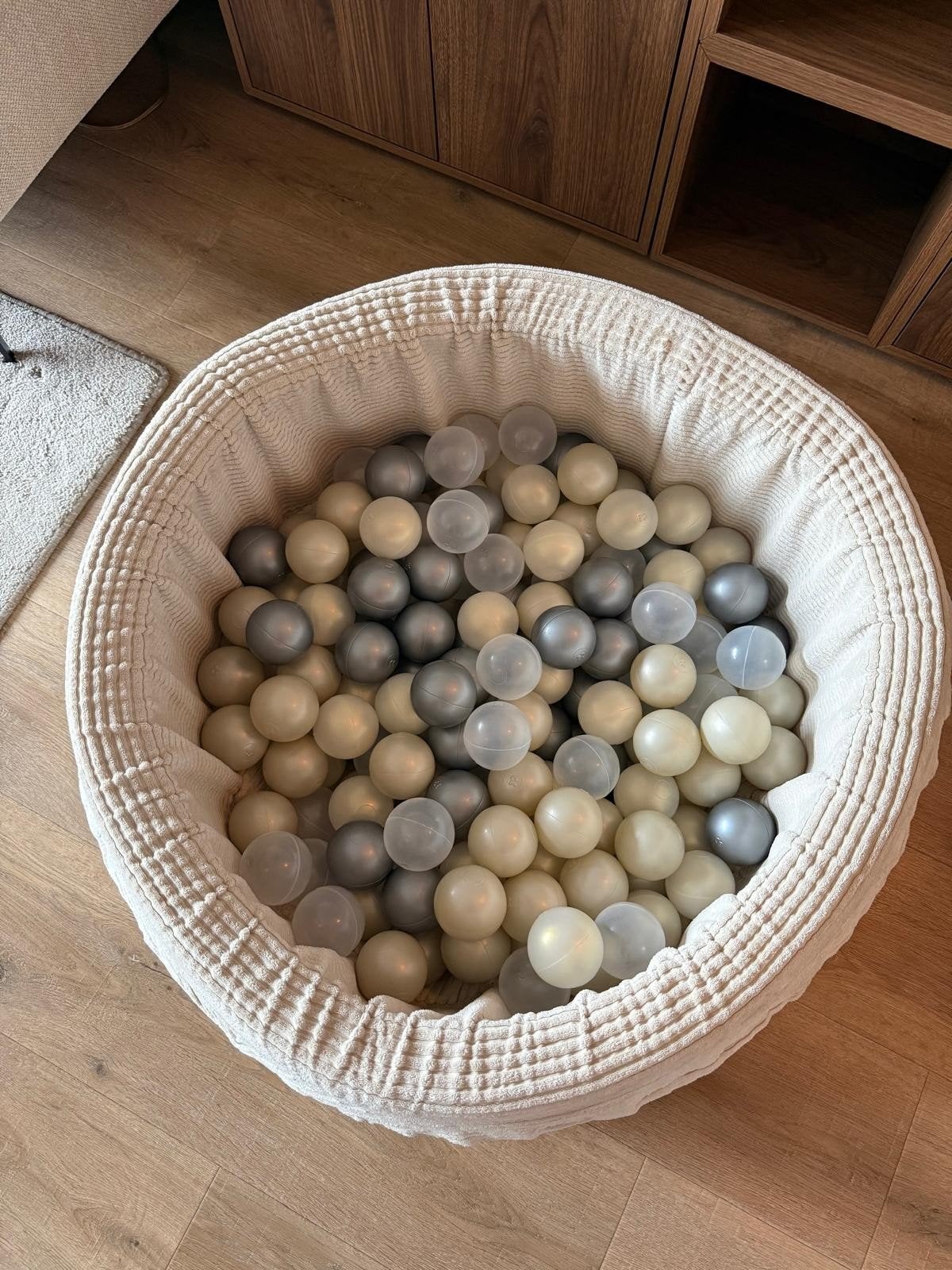 Moje Ballenbak Beige met Parel, Zilver, Transparante Ballen, Ophalen, Zo goed als nieuw, Overige typen