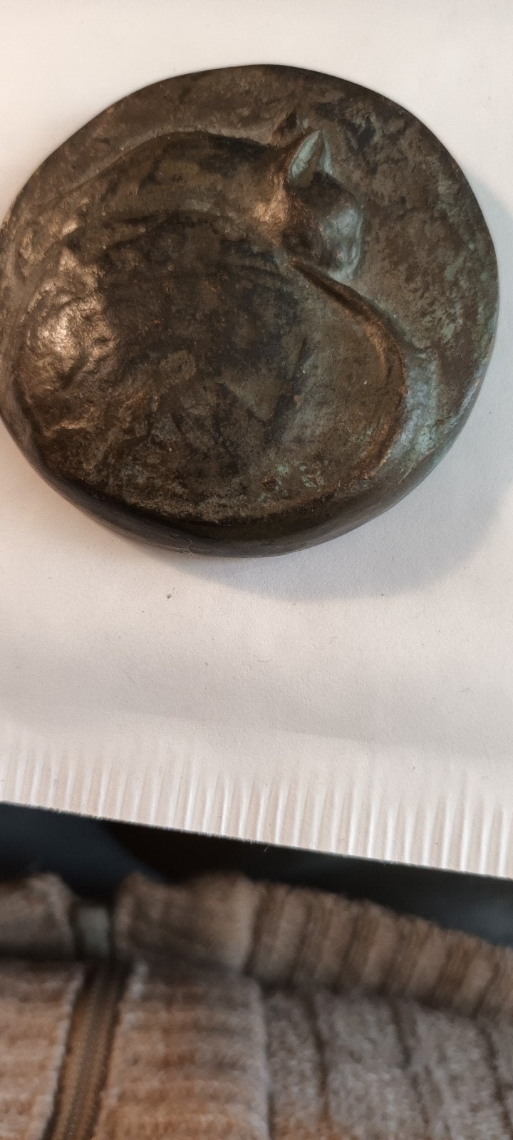 Antieke bronzen medaille met kattenafbeelding, Ophalen of Verzenden