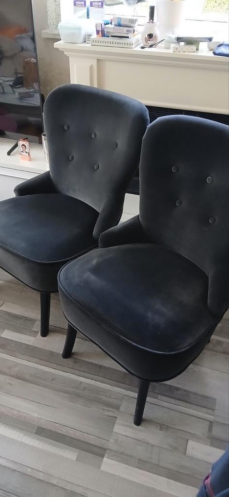 2x IKEA REMSTA Fauteuil velvet zwart - Compact en stijlvol, Gebruikt, Minder dan 75 cm, Ophalen of Verzenden, Stof