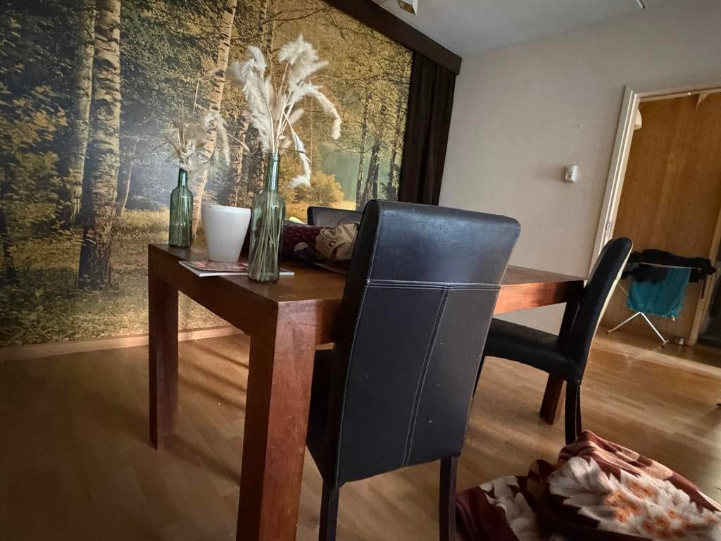 gratis Houten eettafel - kan nog een ronde mee, Huis en Inrichting, Tafels | Eettafels, Ophalen, Gebruikt, 100 tot 150 cm, 50 tot 100 cm