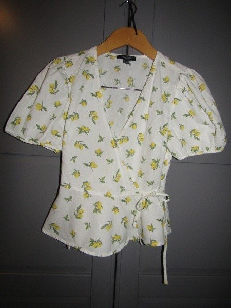 G748 Primark 36 nieuw blouse wit geel groen katoen linnen, Wit, Nieuw, Maat 36 (S), Verzenden