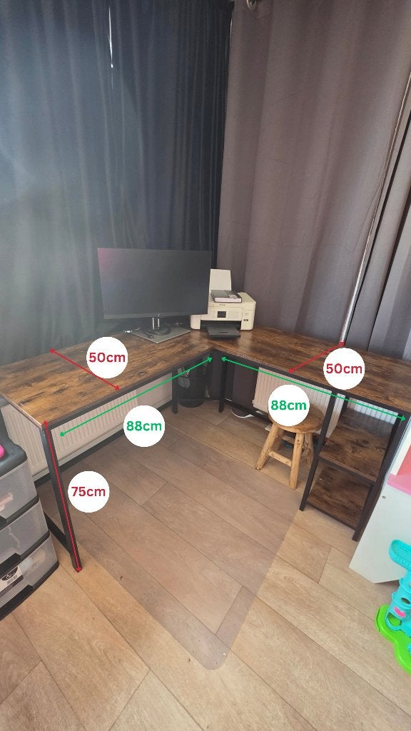 Hoekbureau / L-vorm bureau – industrieel houtlook, Huis en Inrichting, Hout, Hoekbureau, Bruin, Zo goed als nieuw