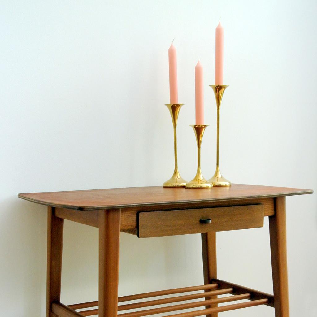 Deens Mid Century Design KANDELAARS Hyslop messing vintage, Gebruikt, Brons of Koper, Ophalen of Verzenden, Kandelaar
