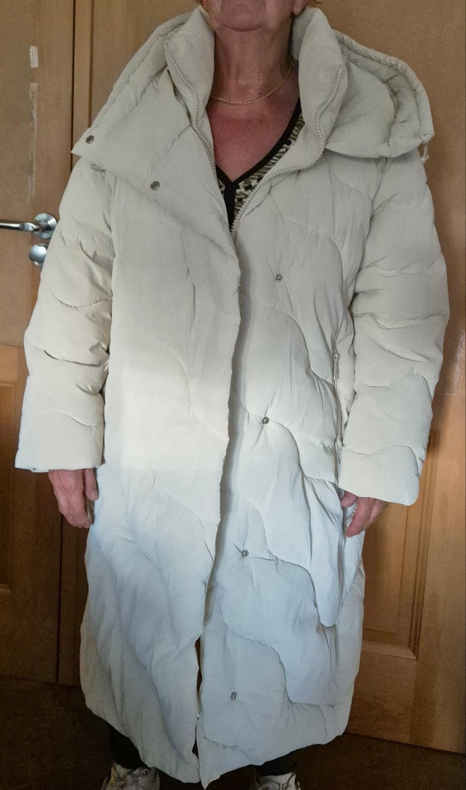 Rino & Pelle lange gewatteerde jas (Maat 46), Beige, Maat 46/48 (XL) of groter, Ophalen of Verzenden, Zo goed als nieuw