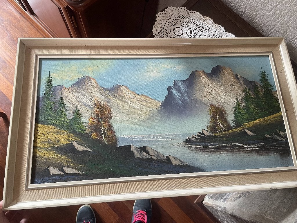 Schilderij berglandschap met houten lijst, Ophalen, Klassiek, Olieverf, Landschap