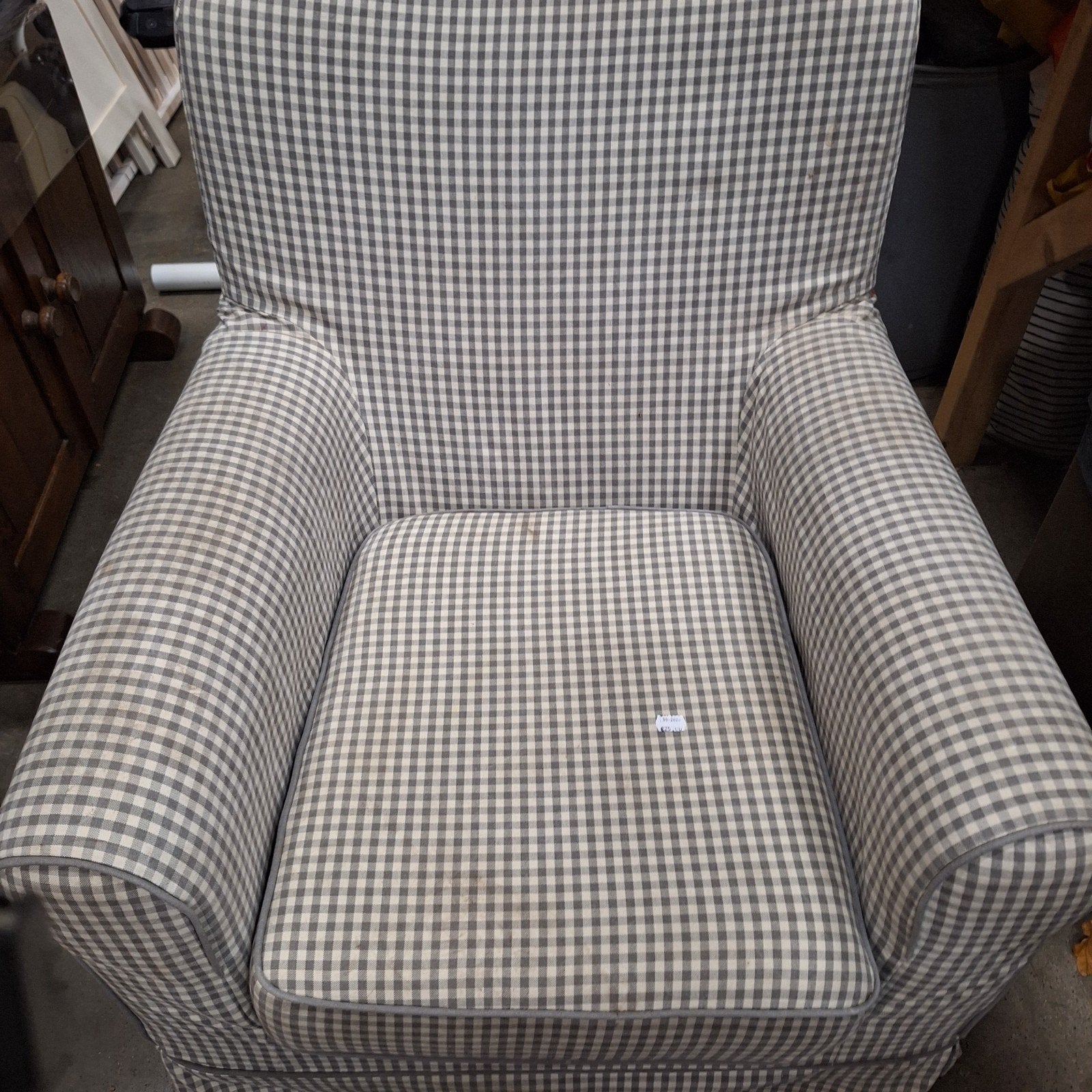 Comfortabele geruite fauteuil WD-28 nr 265, Huis en Inrichting, Gebruikt, Klassiek, geruit, 75 tot 100 cm, Ophalen of Verzenden