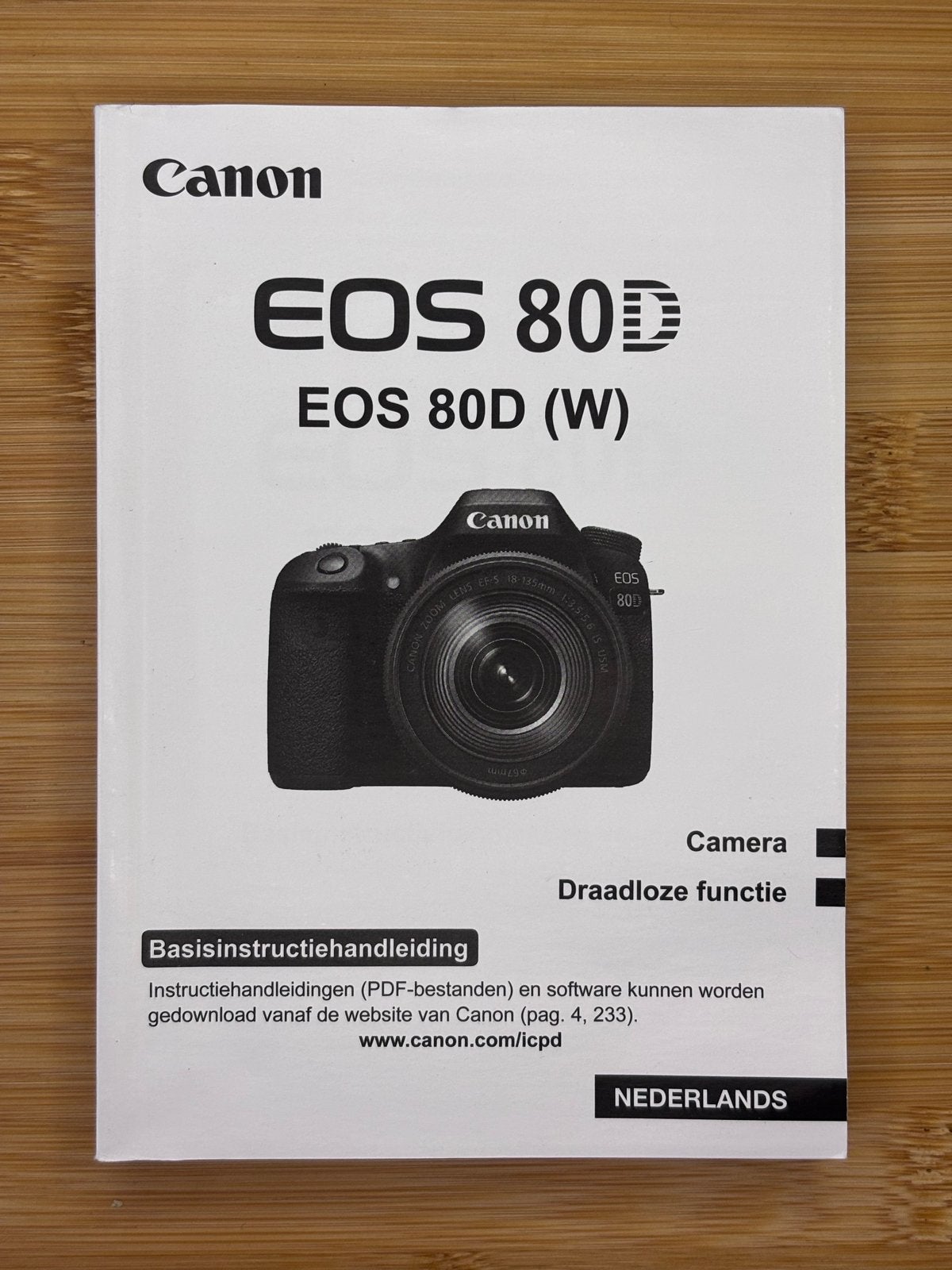 Canon EOS 80D (W) Basisinstructiehandleiding Nederlands, Ophalen of Verzenden, Zo goed als nieuw, Canon, Geen optische zoom