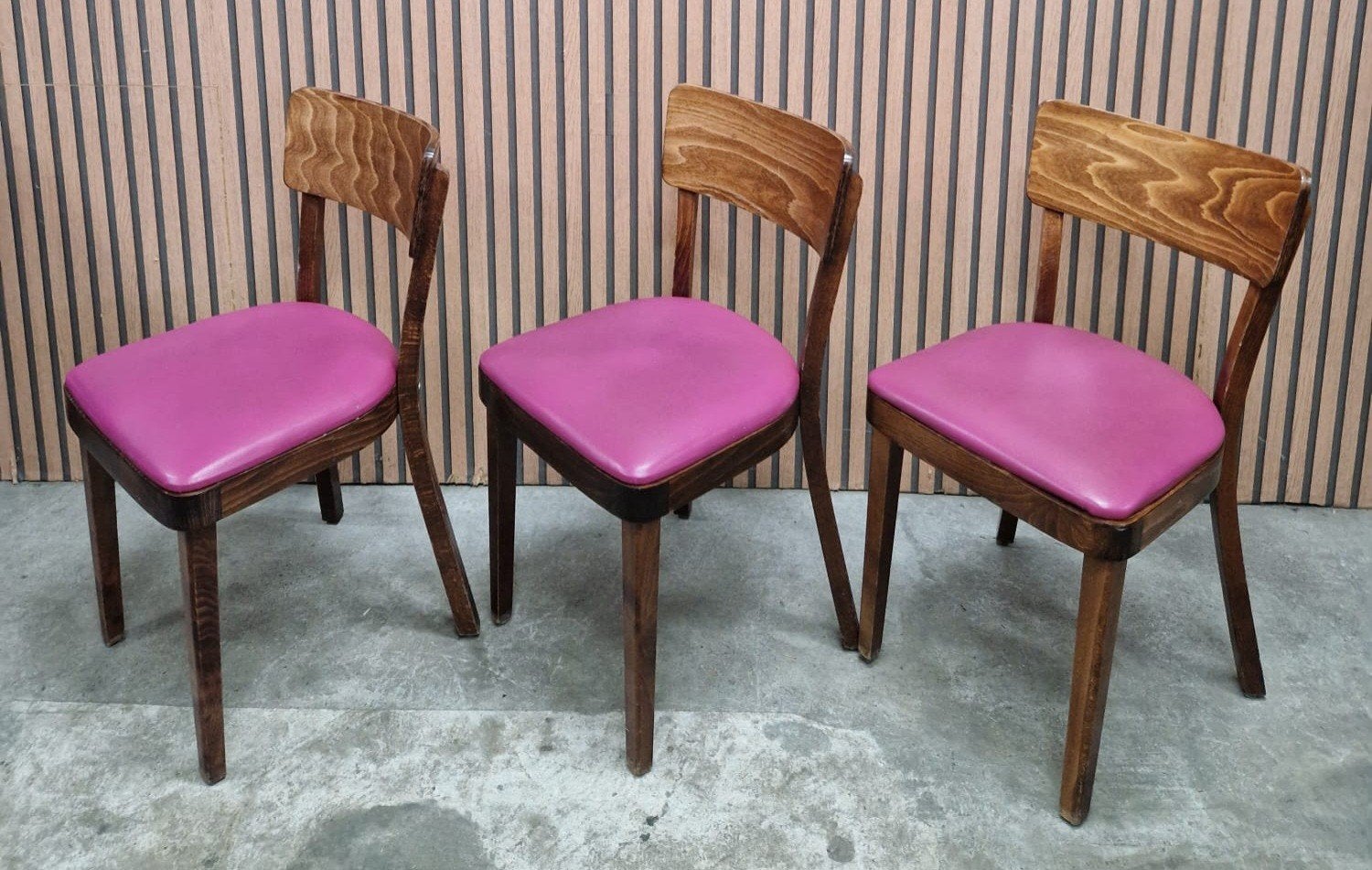 19 Satelliet cafestoelen hout leer roze cafe bistro stoelen, Ophalen of Verzenden