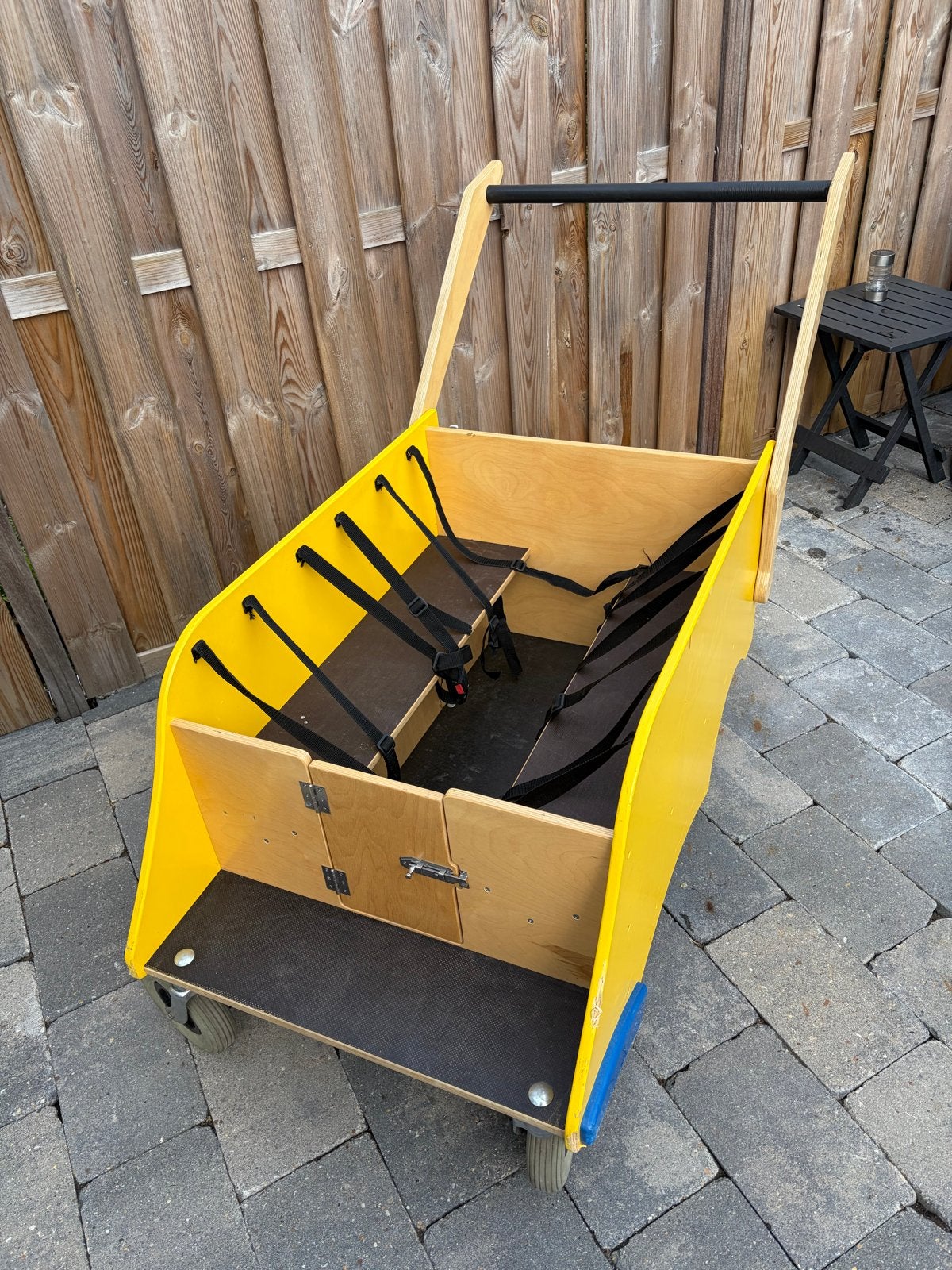 Duowagen - Robuuste Gele Houten bolderkar 6 persoons, Gebruikt, Duowagen, Ophalen, Kinderwagen