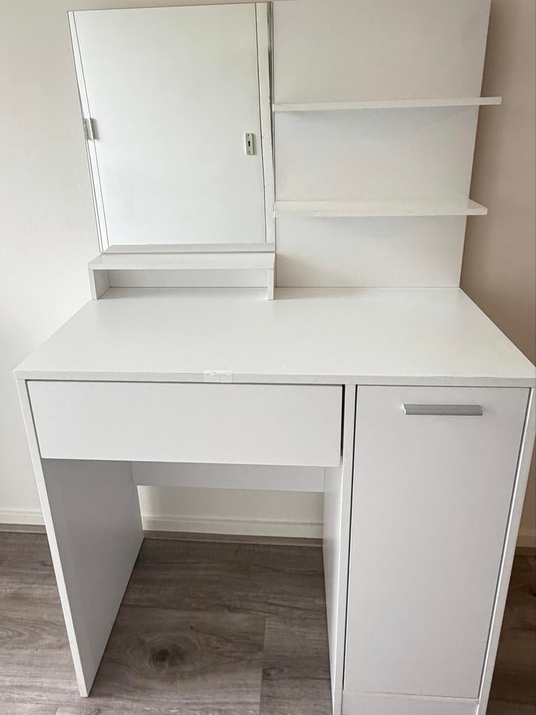 Witte kaptafel met spiegel en opbergruimte, Ophalen, 100 tot 150 cm, Zo goed als nieuw, 150 tot 200 cm