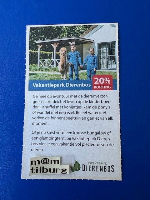 Vakantiepark Dierenbos 20% korting tot 1-7-2027, Drie personen of meer, Kortingsbon, Overige typen