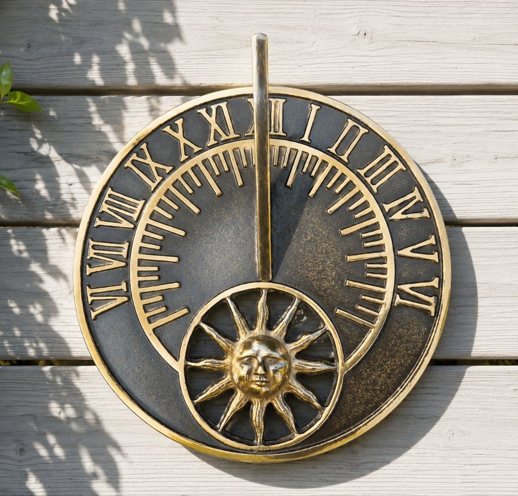 PLATTE BRONZEN ZONNEWIJZER / MUURHANGER / €155,-, Tuin en Terras, Zonnewijzers, Huis en tuin decoratie Marie, Nieuw, Info@huisentuindecoratiemarie.nl