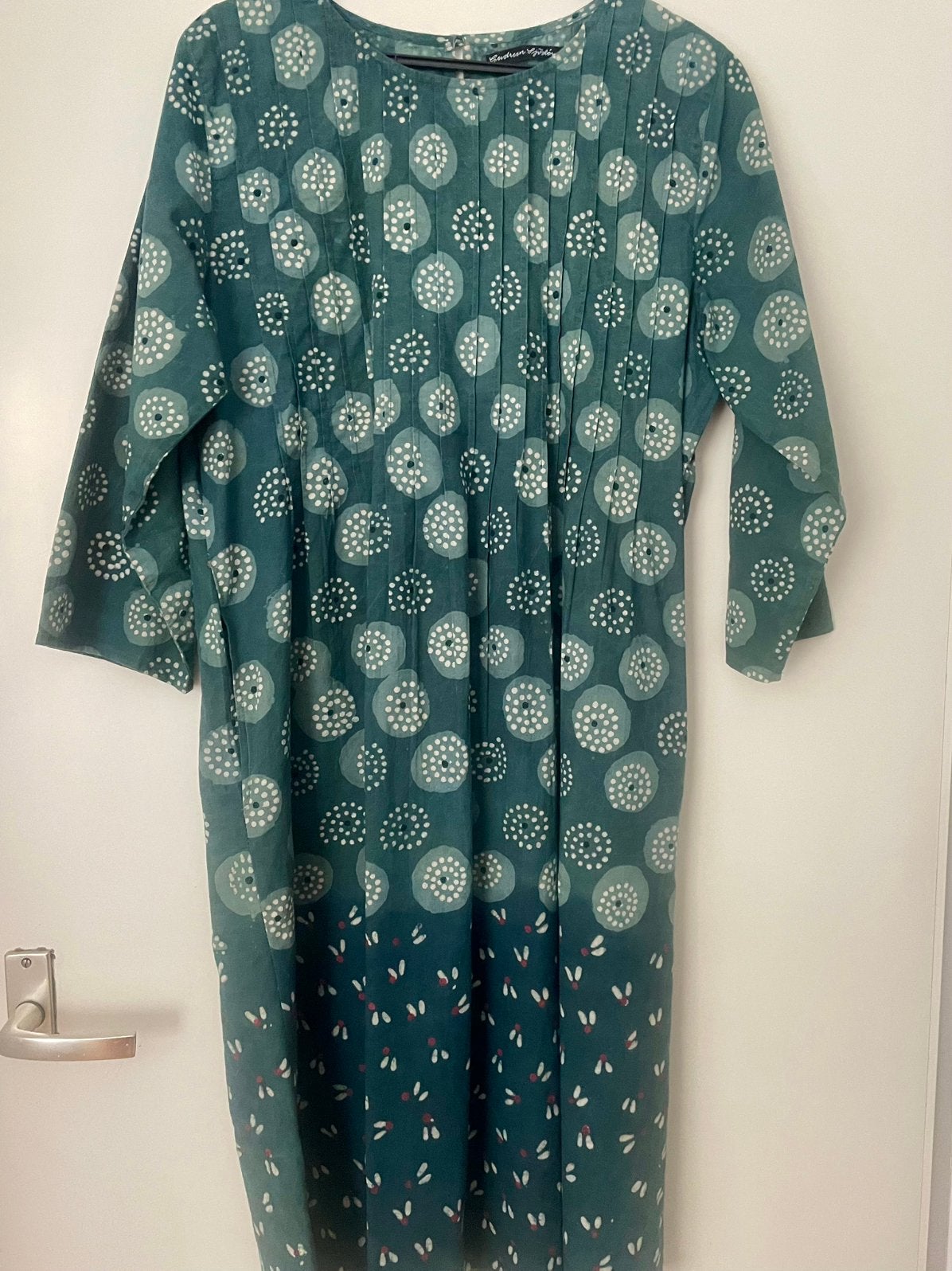 Prachtige groene katoenen feestelijke Gudrun Sjoden jurk, L, Kleding | Dames, Jurken, Verzenden, Zo goed als nieuw, Groen, Onder de knie