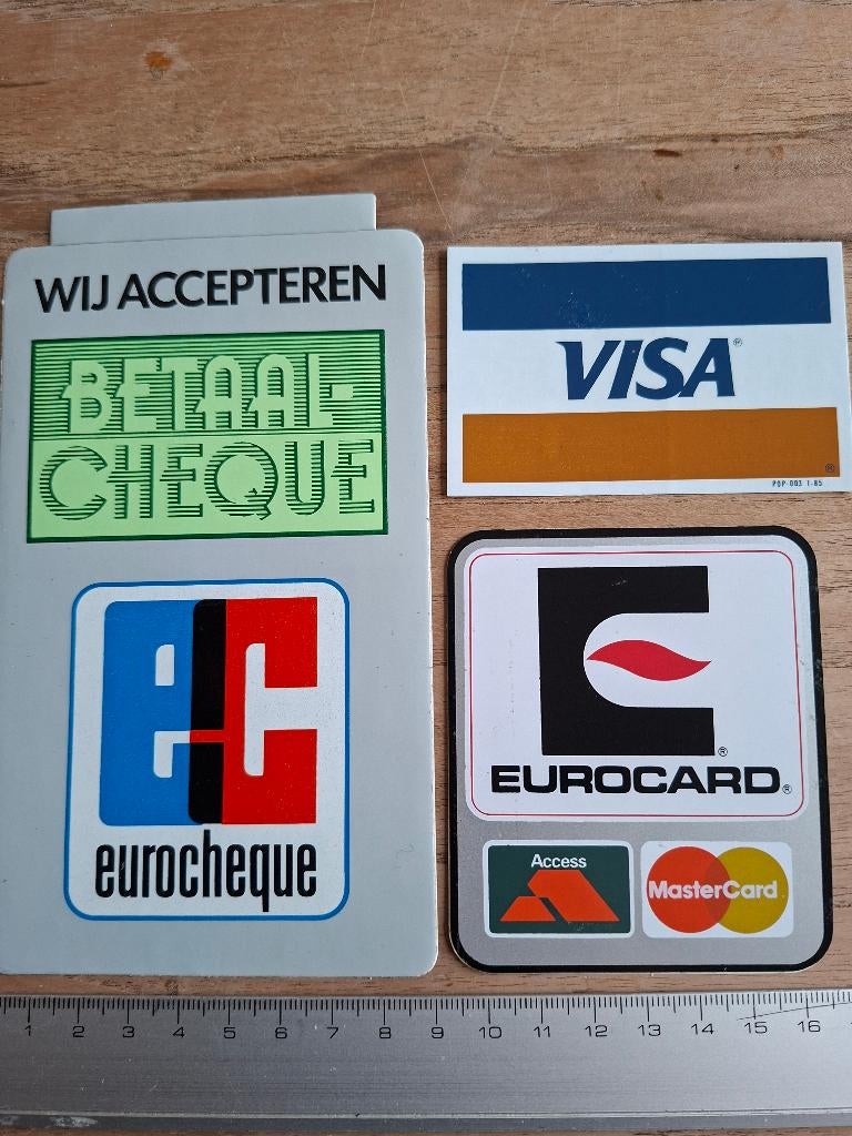 Stickers betaal cheque visa card, Verzamelen, Ophalen of Verzenden, Zo goed als nieuw, Merk