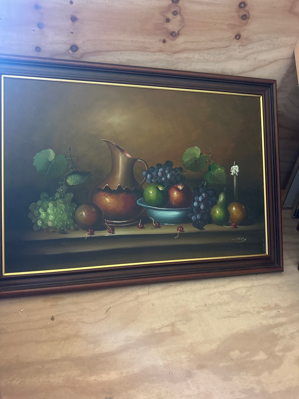 Schilderij stilleven met fruit en kan, Antiek en Kunst, Kunst | Schilderijen | Klassiek, Ophalen of Verzenden
