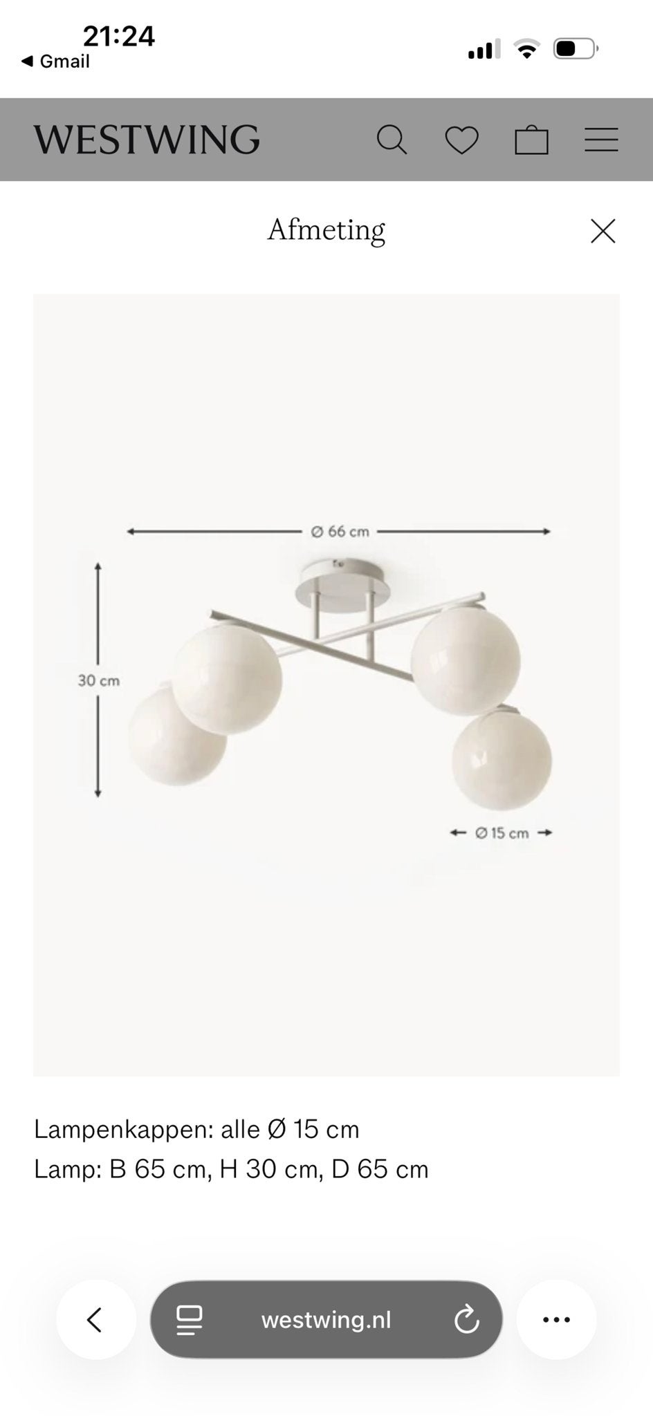 Westwing Collection Atlanta Plafondlamp - Zo goed als nieuw, Ophalen, Modern, Nieuw, Glas