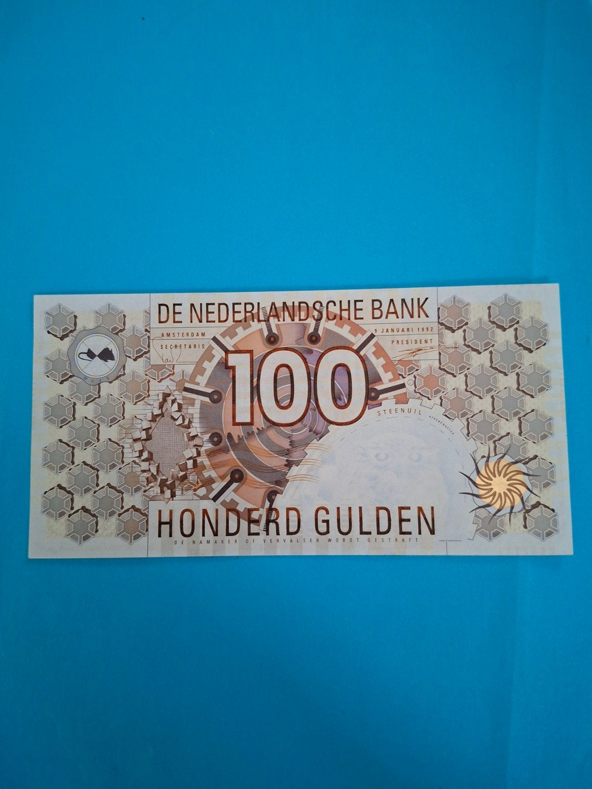 100 gulden steenuil SPECIAALTJE  uit 1992 in UNC, Ophalen of Verzenden, 100 gulden, Los biljet
