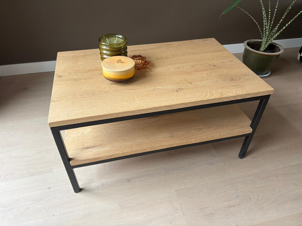 Salontafel Eiken zwart frame, Ophalen, 50 tot 100 cm, Eikenhout, 50 tot 100 cm
