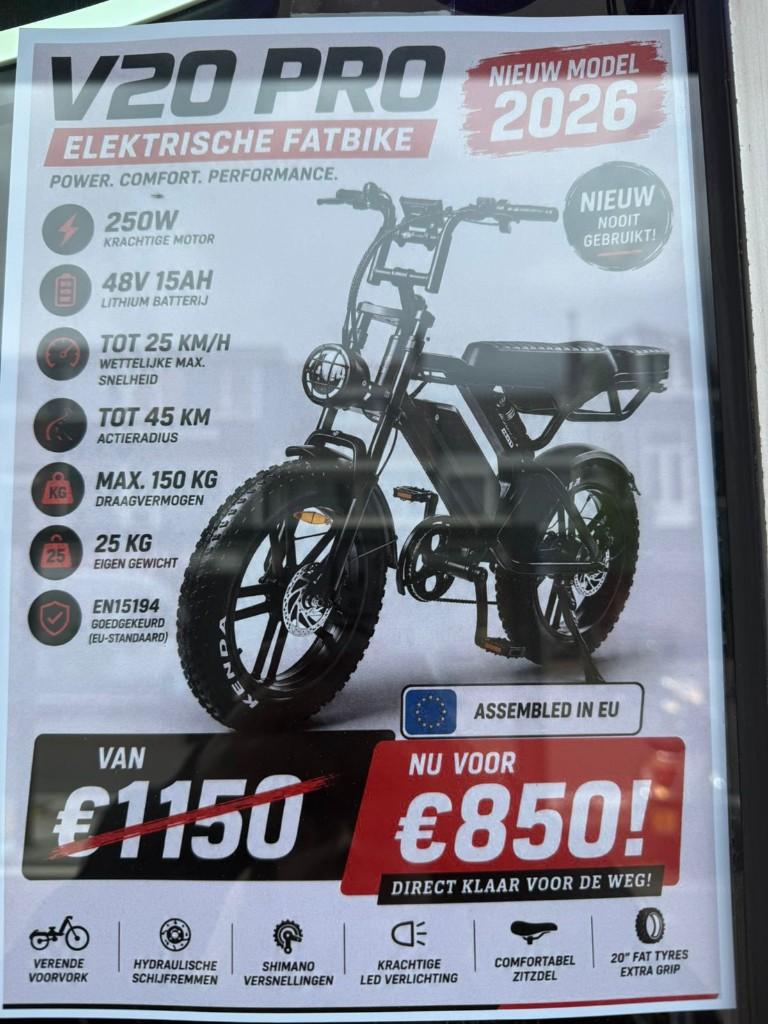 V20 PRO Elektrische Fatbike 2026 Nieuw €850, Fietsen en Brommers, Elektrische fietsen, 59 cm of meer, Ophalen, Nieuw, Overige merken