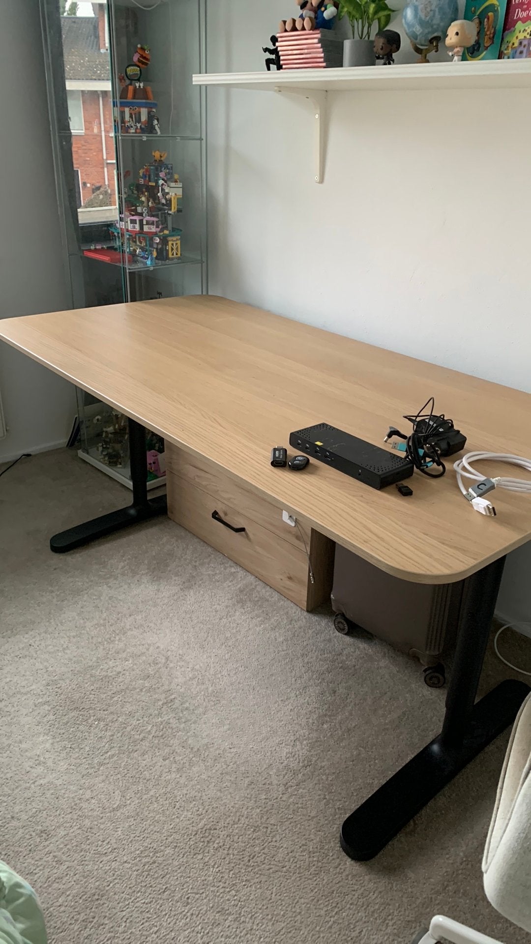 IKEA GALANT Bureau 160x80 cm - Eikenlook met Zwart Onderstel, Ophalen, Gebruikt, Spaanplaat of MDF, Bruin