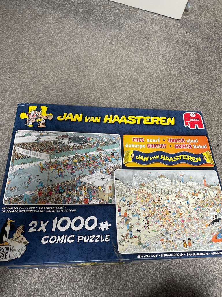 Jan van Haasteren duo puzzel: Elfstedentocht & Nieuwjaarsdui, Ophalen, 500 t/m 1500 stukjes, Gebruikt, Legpuzzel