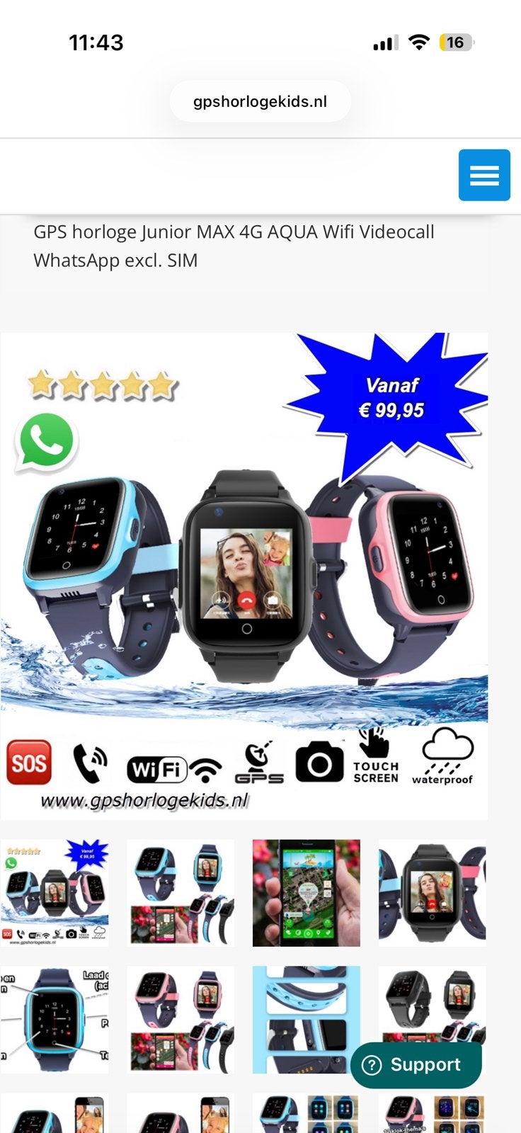 GPS horloge junior MAX 4G aqua wifi videocall whatsapp, Sieraden, Tassen en Uiterlijk, Smartwatches, Zwart, Nieuw, Ophalen of Verzenden