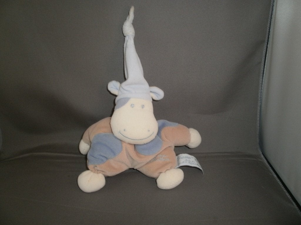tiamo koe/nijlpaard met puntmuts gevlekt bruin blauw Clara, Nieuw, Ophalen of Verzenden, Middelgroot (20 tot 80 cm), Meerkleurig