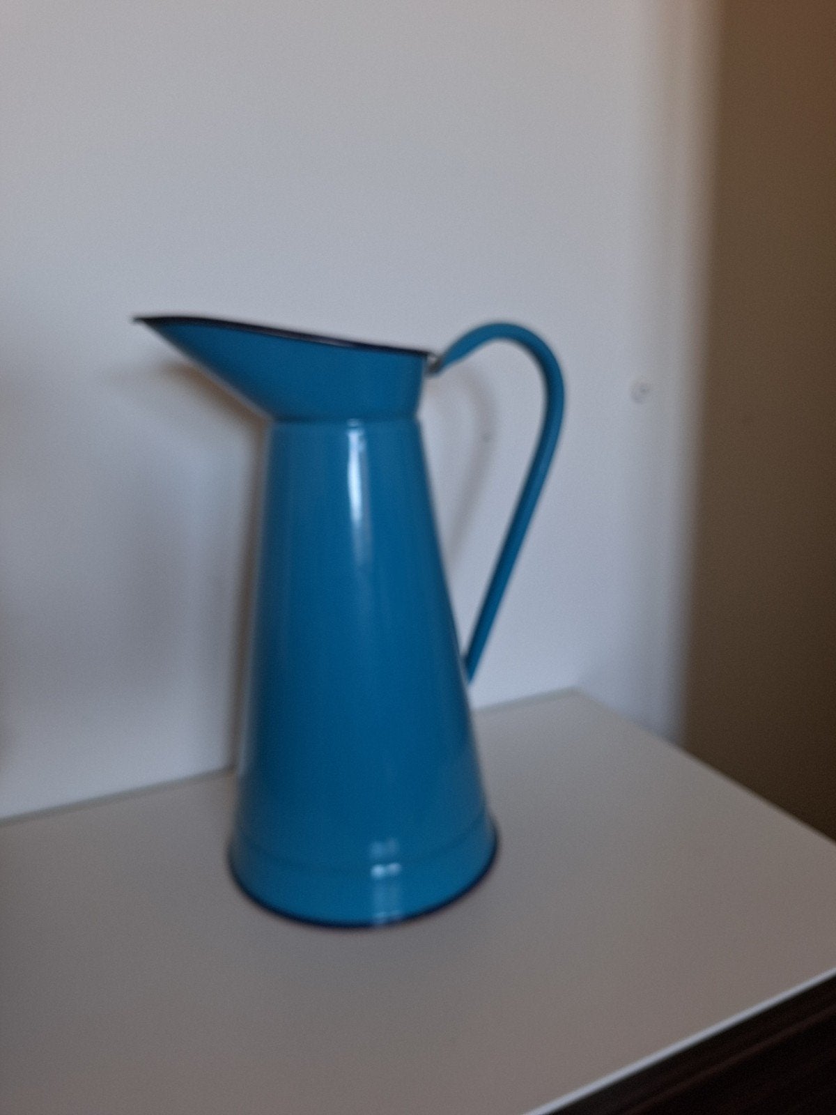 Vintage geëmailleerde waterkan - Turquoise, Antiek en Kunst, Antiek | Emaille, Ophalen of Verzenden