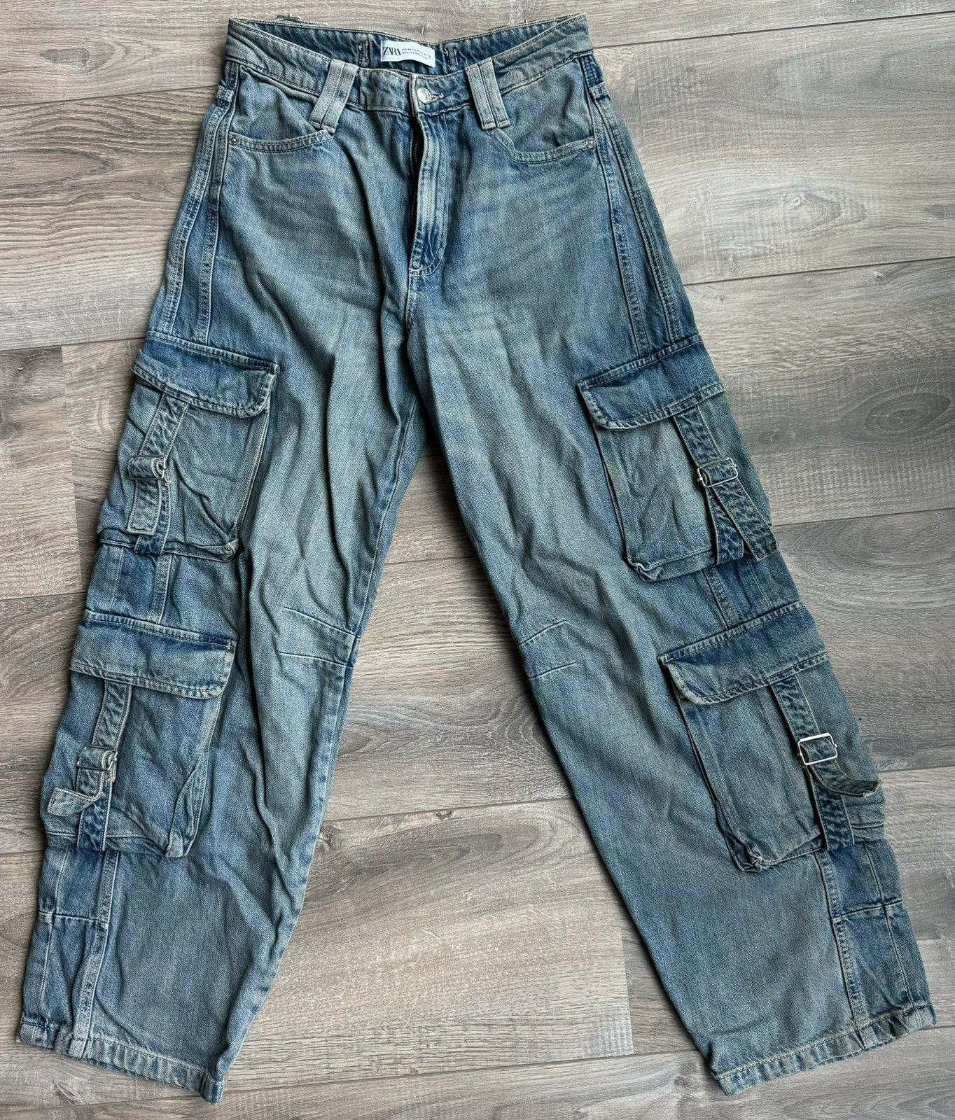 ZARA denim cargo jeans – maat 36 – baggy / utility, Ophalen of Verzenden, Zo goed als nieuw, Blauw, W28 - W29 (confectie 36)