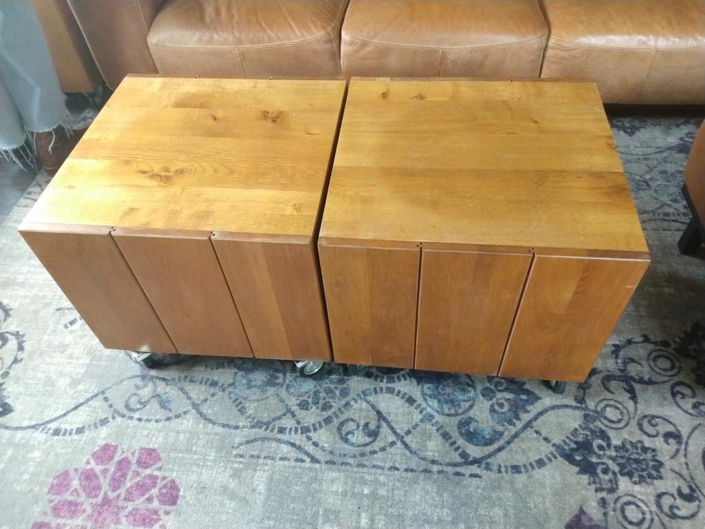 3 stoere eiken industriële salon bijzettafels, 50 tot 100 cm, 50 tot 75 cm, Vierkant, 50 tot 100 cm