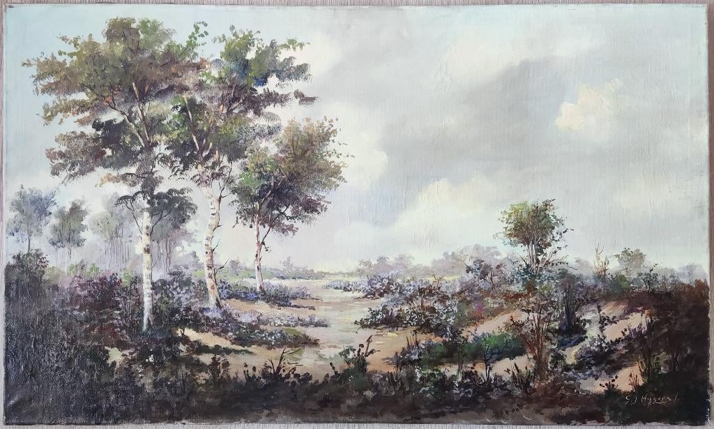 Hollandse School (XX) G.J. Hijgers - Heidelandschap, Ophalen of Verzenden