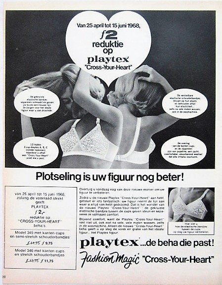 8 vintage advertenties reclames Playtex BH 1962-69 bra beha, Ophalen of Verzenden, Gebruikt, Overige typen