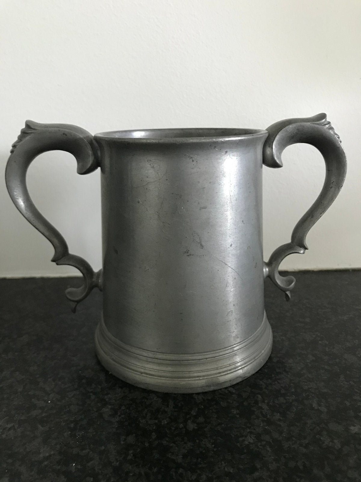 Antieke tinnen bierpul met bodem van glas., Antiek en Kunst, Ophalen
