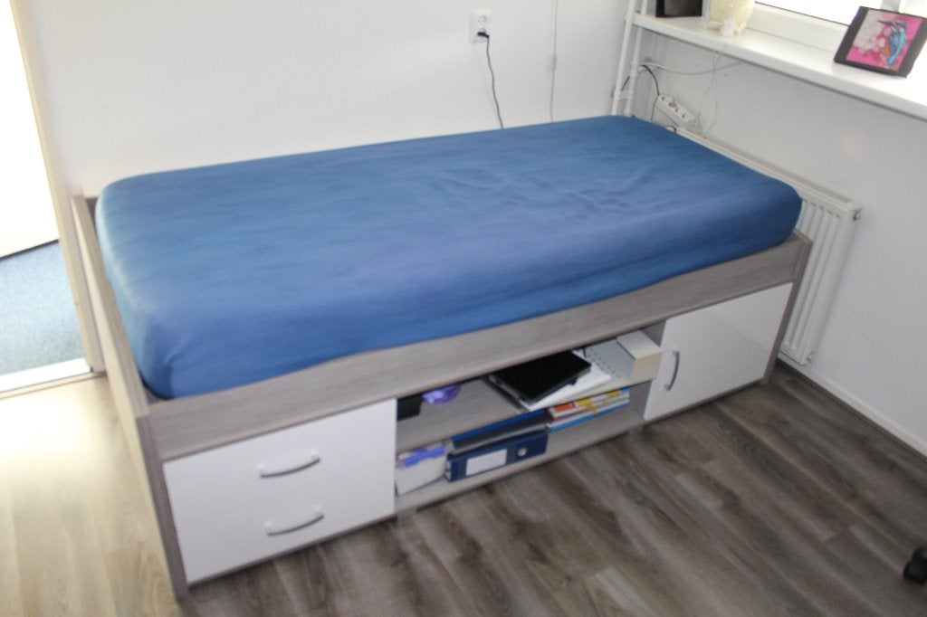 Bed met onderbouwkastjes en verstelbare bodem COMPLETE SET, 85 tot 100 cm, Zo goed als nieuw, 180 cm of meer, Ophalen