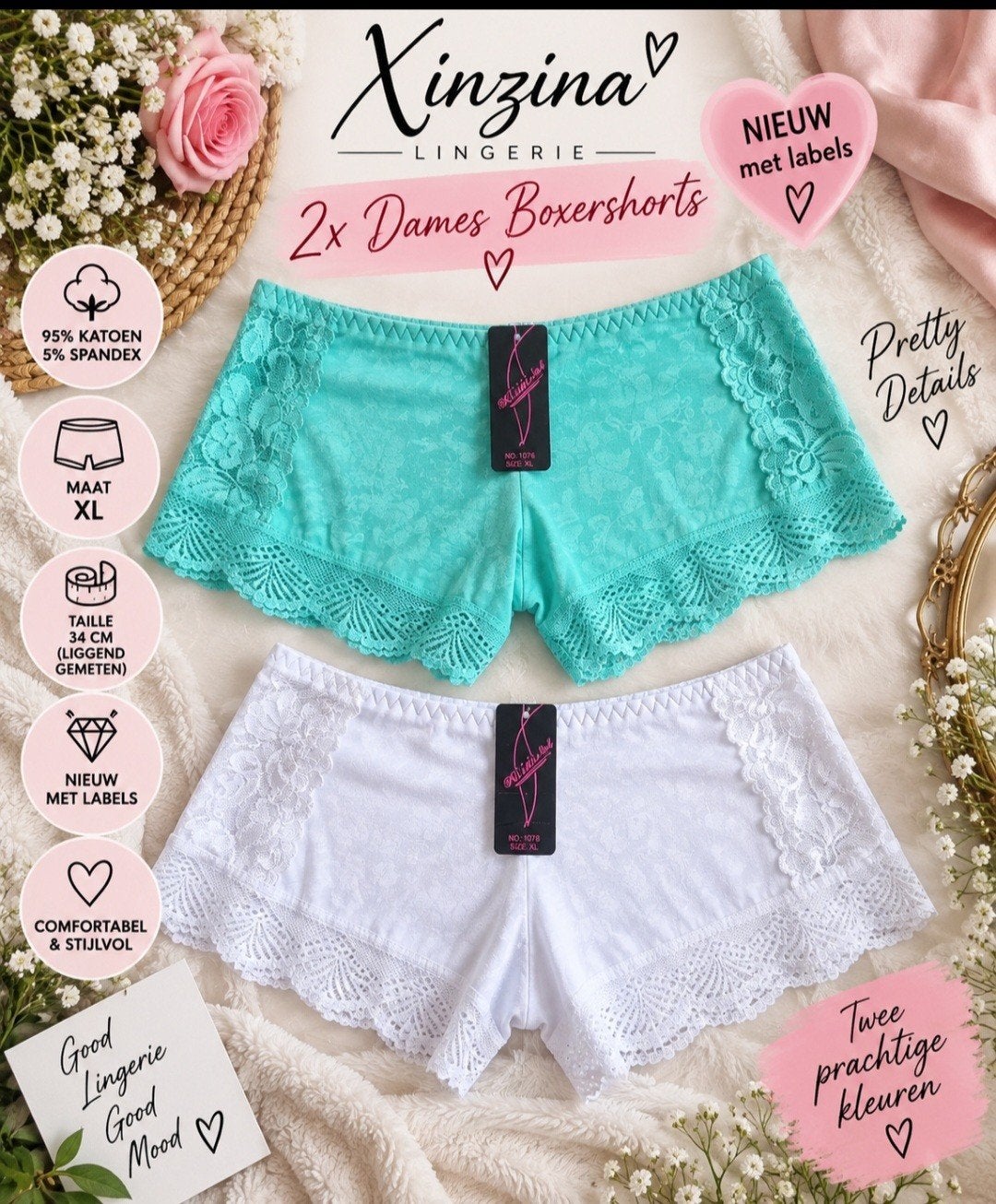 2x NIEUWE Dames Boxershorts - Xinzina - Maat XL, Xinzina, Ophalen of Verzenden, Meerkleurig, Broekje of Short
