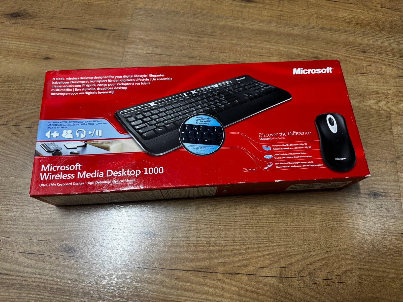Microsoft Wireless Media Desktop 1000 Toetsenbord & Muis Set, Computers en Software, Toetsenborden, Draadloze ontvanger, Nieuw