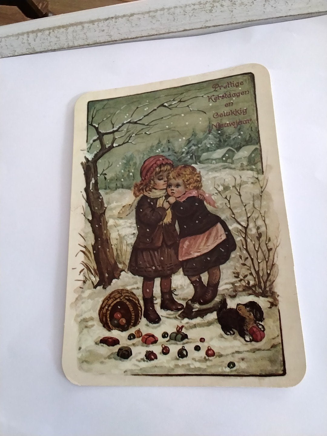 Antieke kaart: Vrolijke Kerstdagen en Gelukkig Nieuwjaar, Ophalen of Verzenden, Voor 1920, Gelopen, Feest(dag)