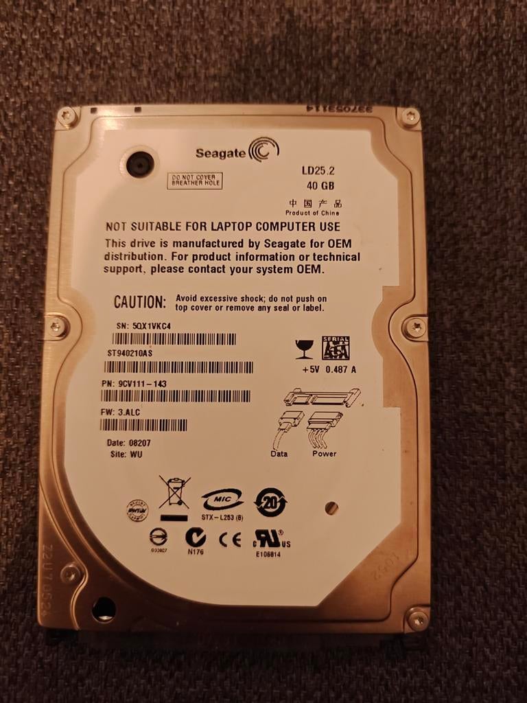 Aangeboden : Seagate 2,5 inch HDD 40GB PlayStation 3 / PS3, Spelcomputers en Games, Spelcomputers | Sony PlayStation 3, Ophalen of Verzenden