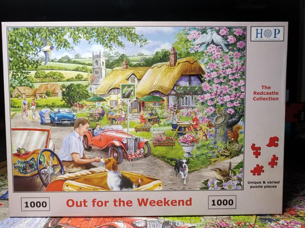 HOP puzzel 1000 stukjes Out for the weekend NIET compleet, Hobby en Vrije tijd, Denksport en Puzzels, Ophalen of Verzenden, 500 t/m 1500 stukjes