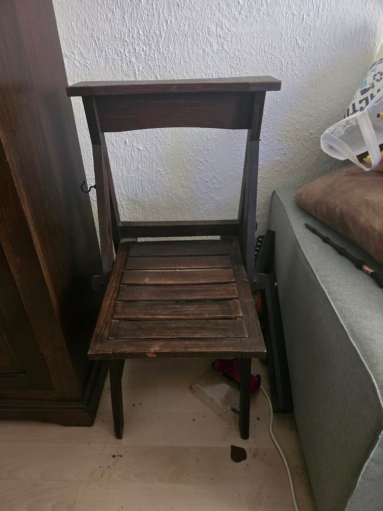 Vintage houten opvouwbare biechtstoel, Antiek en Kunst, Antiek | Meubels | Stoelen en Banken, Ophalen of Verzenden