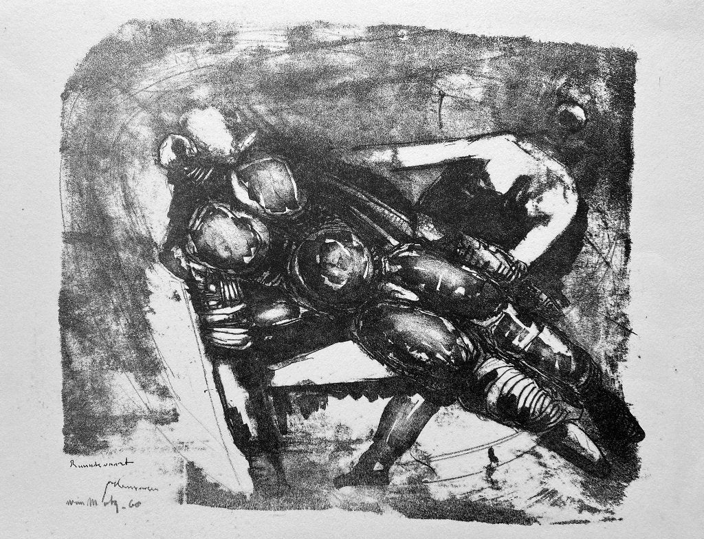 Zeefdruk Wim Motz - Ruumtevaart, Gesigneerd, Verzenden, Zeefdruk