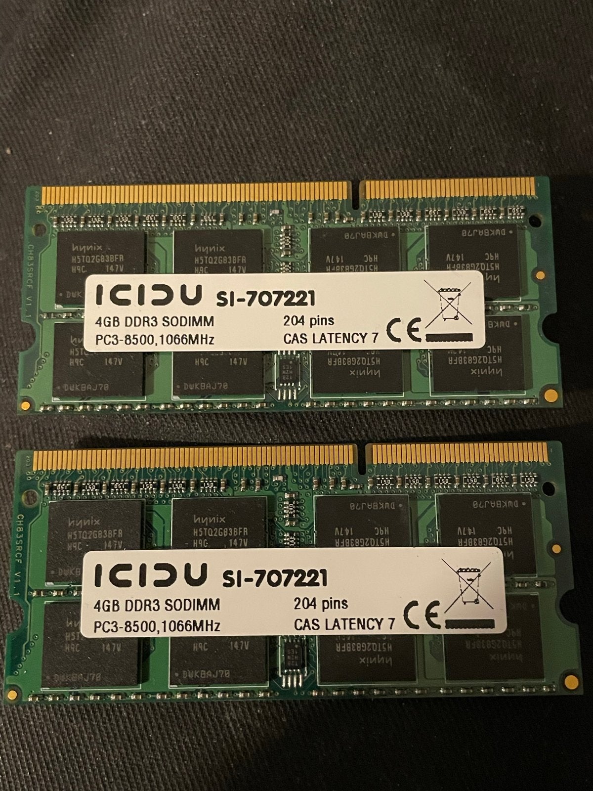 2x ICIDU SI-707221 4GB DDR3 SODIMM Laptop RAM, Gebruikt, DDR3, Ophalen of Verzenden, Laptop