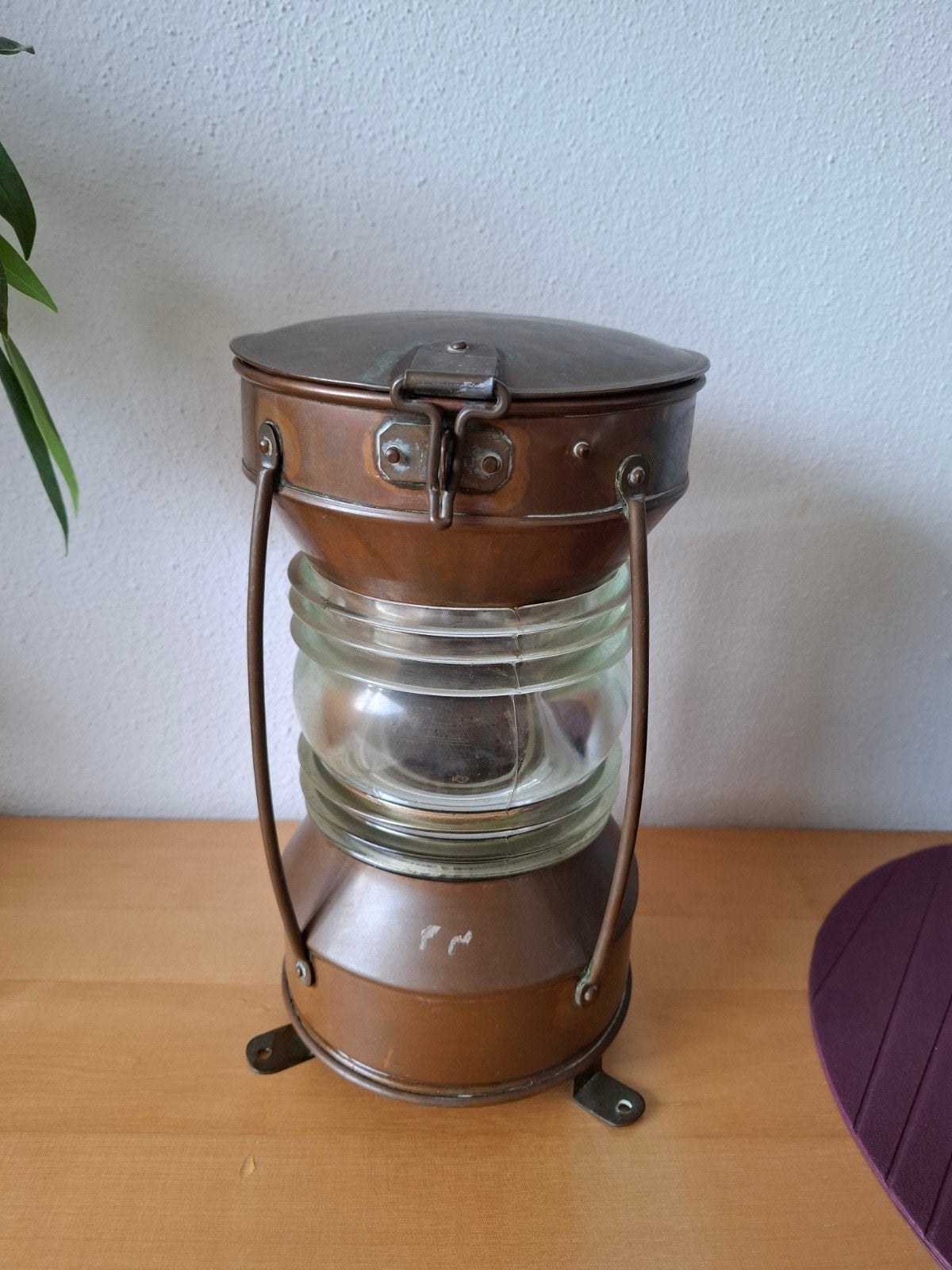 Antieke  zware koperen / messing scheeps lamp, Ophalen of Verzenden
