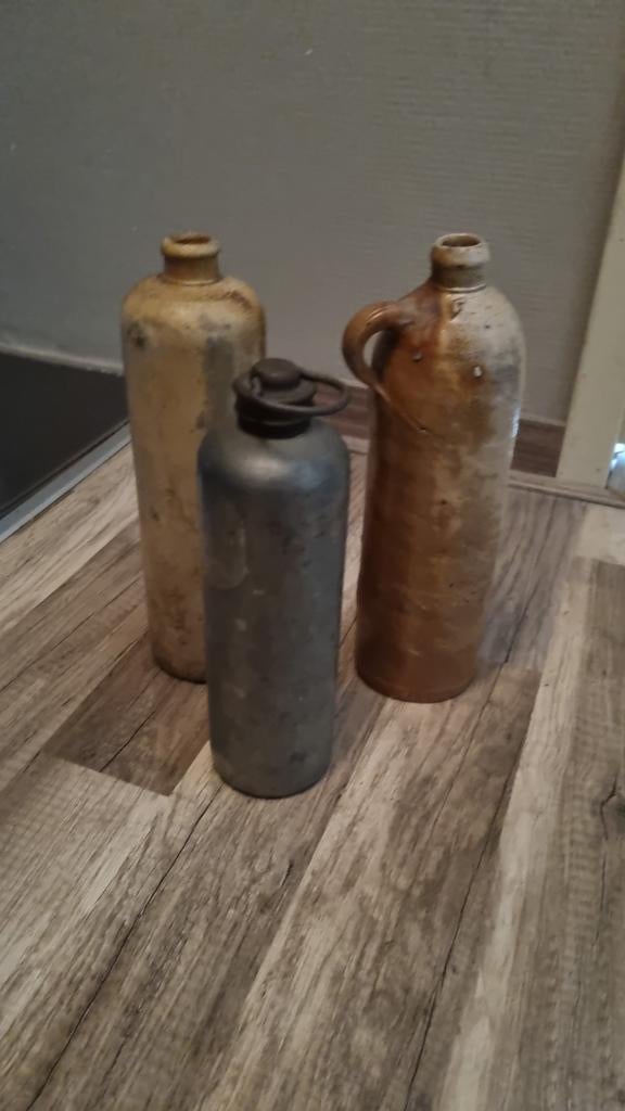 Vintage aardewerken flessen en veldfles, Ophalen of Verzenden