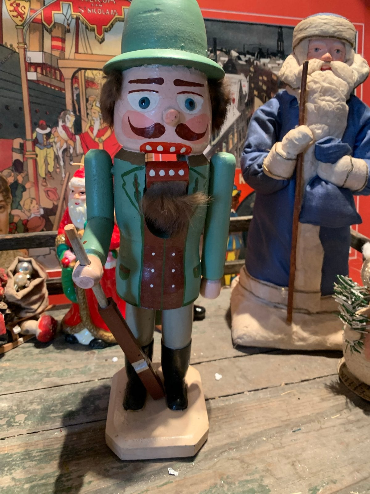 Zeer Oude kerst Houten Notenkraker Boswachter erzgebirge, Gebruikt, T, Ophalen of Verzenden, N