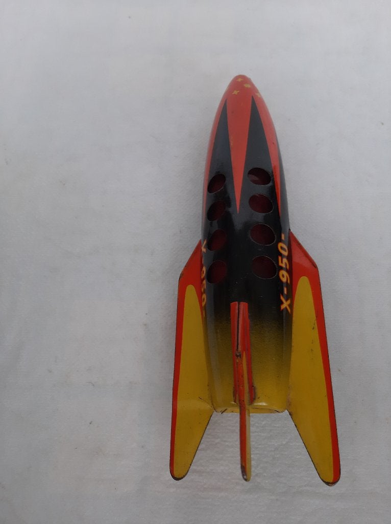 Vintage Arnold X-950 gelithografeerde blikken raket 22 cm., Antiek en Kunst, Ophalen of Verzenden